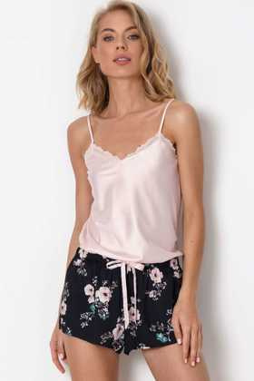 Krótka piżama damska z kwiatami PERRI SHORT, róż