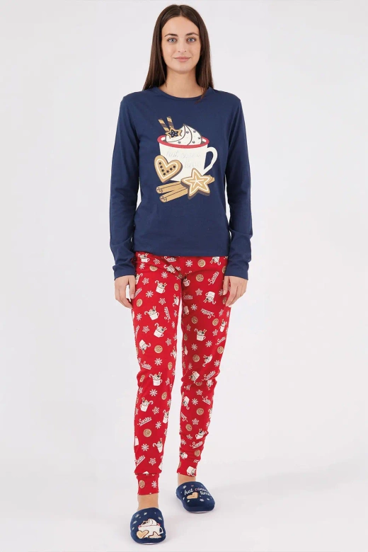 Bawełniana piżama damska Natalie z ciasteczkami, granat