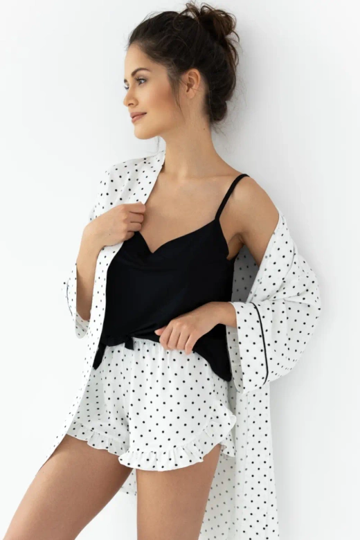 Wiskozowa krótka piżama w groszki Elif, czarna