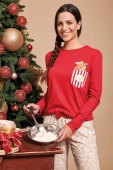 Świąteczna piżama z kieszonką i nadrukiem piernikowym GRETEL, czerwona