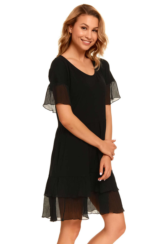 Koszula nocna z plisowanym szyfonem 4412 bambus, czarna