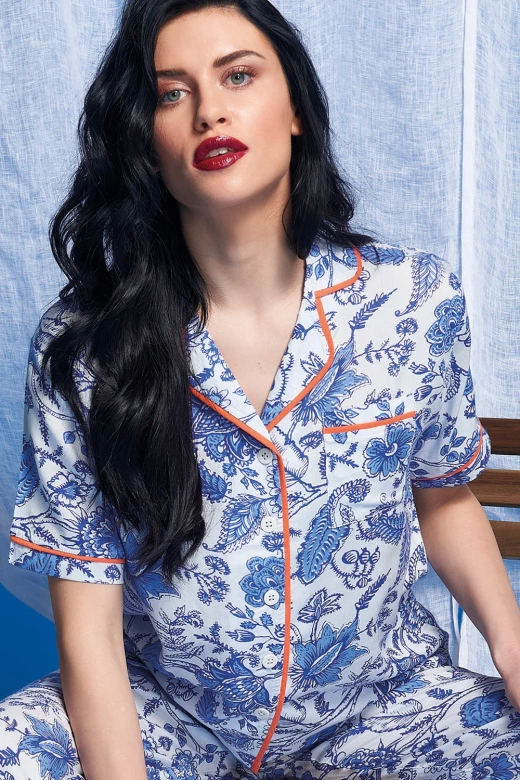 Koszulowa piżama z krótkim rękawem i długimi spodniami Atrani, 100% wiskoza (pomarańcz)