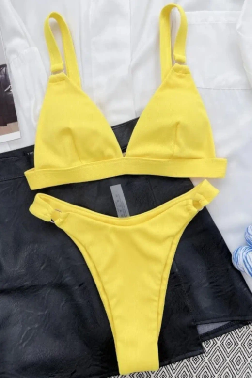 Strój kąpielowy usztywniane bikini w prążek RODOS, żółty