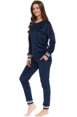 Ciepła Długa Miękka Piżama Damska 5219, granatowa