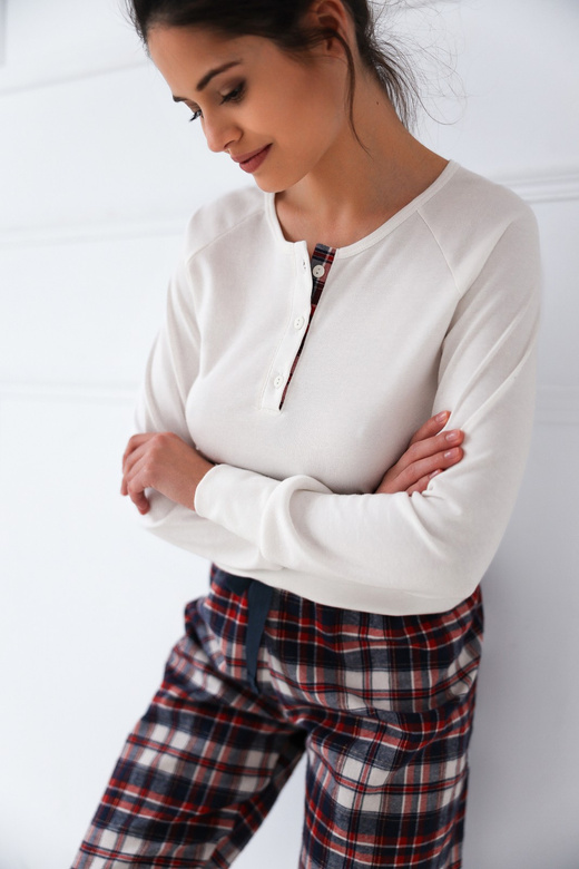 Piżama Sensis Mollie Interlock/Flanela dł/r S-XL śmietanowy