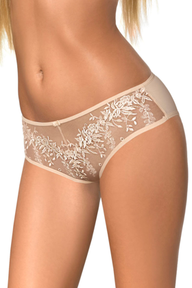 SARI BEIGE Figi z kwiatowym haftem, beż