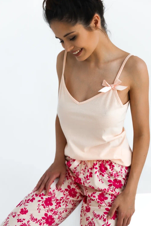 Bawełniana piżama ISABELLA z bawełny w kwiaty, morelowa