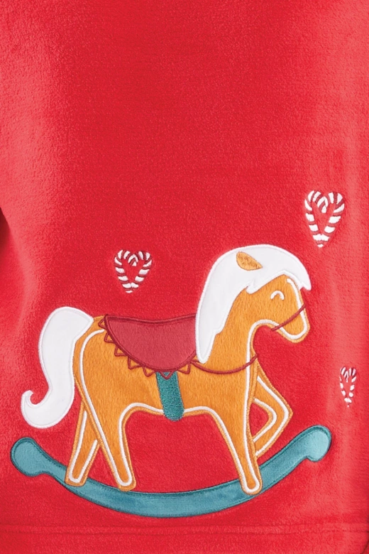 Ciepła polarowa piżama damska z konikiem i napisem MEDDY, czerwona
