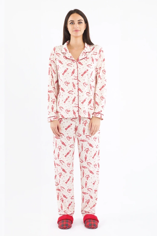 Świąteczna koszulowa piżama z zimowym nadrukiem ALISEE, czerwona + woreczek prezentowy