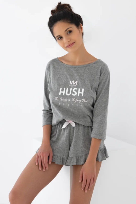 Krótka piżama damska z bawełny Nancy, szara