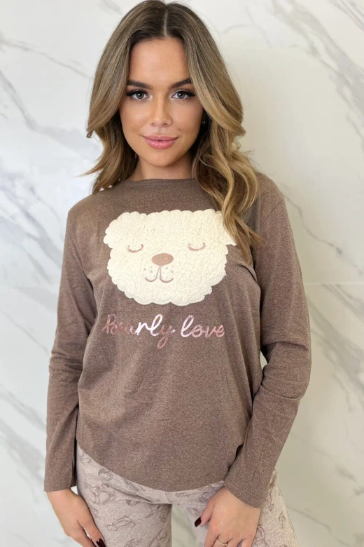 Piżama damska Lily z uroczym misiem, brązowa