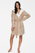 Ciepły pluszowy szlafrok damski HOOKY kaptur różki, beż