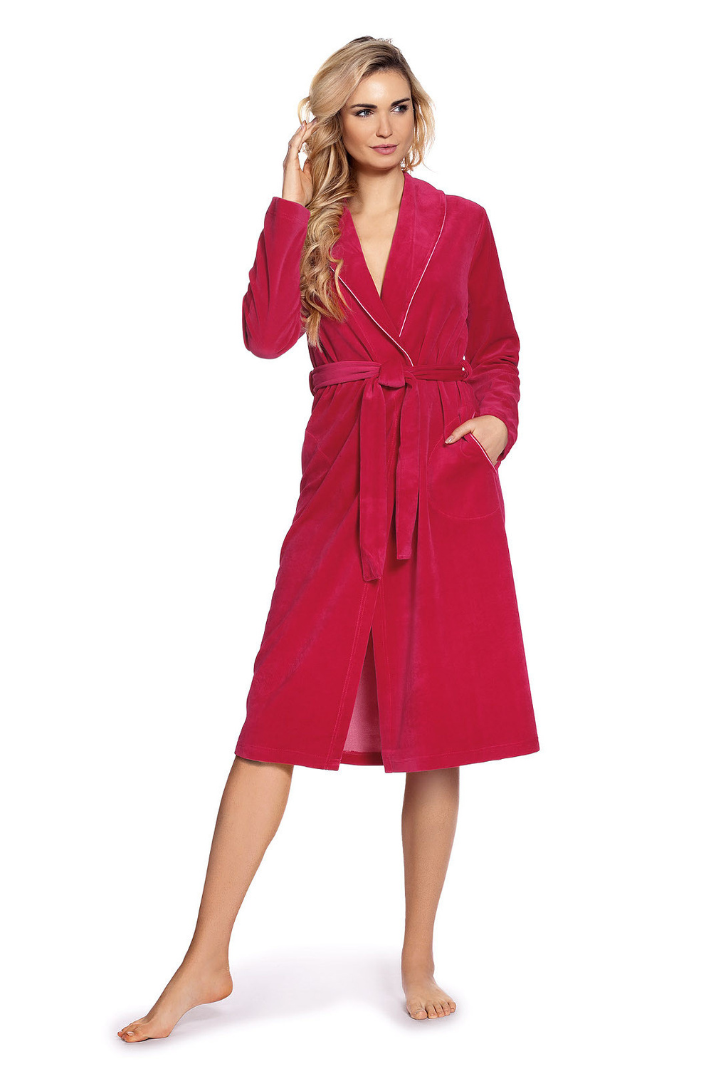 Szlafrok De Lafense 389 Lydie Welur S-2XL damski melanż jasny