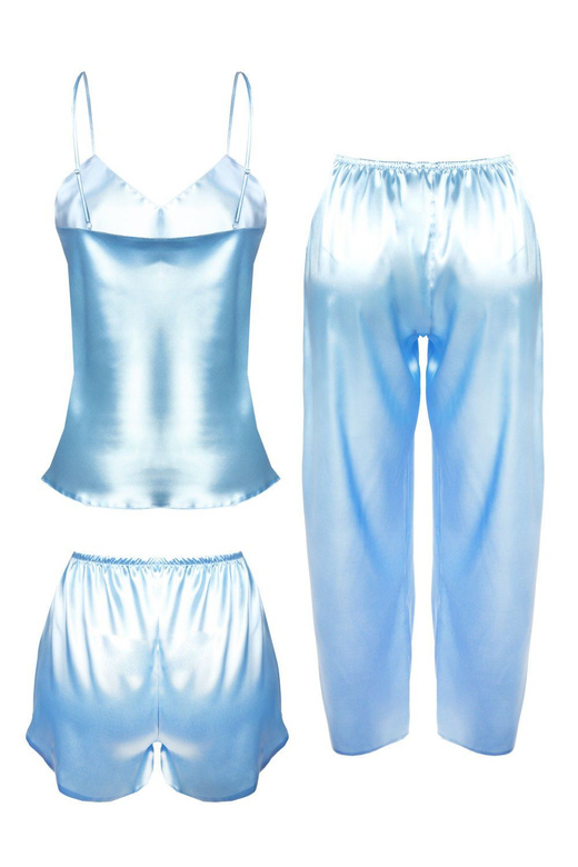Komplet: 3 części: satynowa koszulka + szorty + długie spodnie PRIAM, błękit