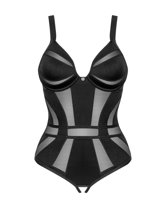 Body Obsessive Chic Amoria Crotchless Teddy XS-2XL czarny