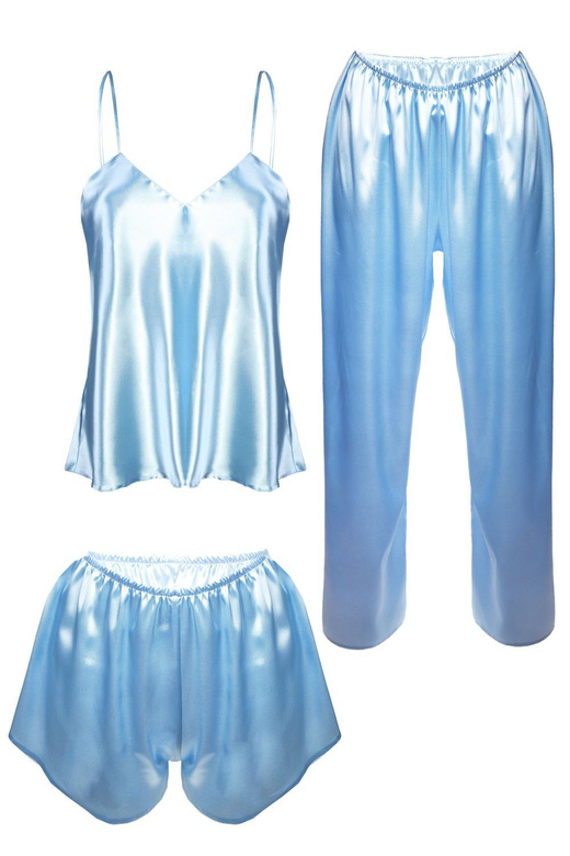 Komplet: 3 części: satynowa koszulka + szorty + długie spodnie PRIAM, błękit