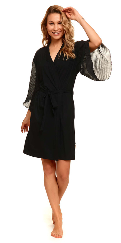 Kimonowy szlafrok z plisami 4411 bambus, czarny