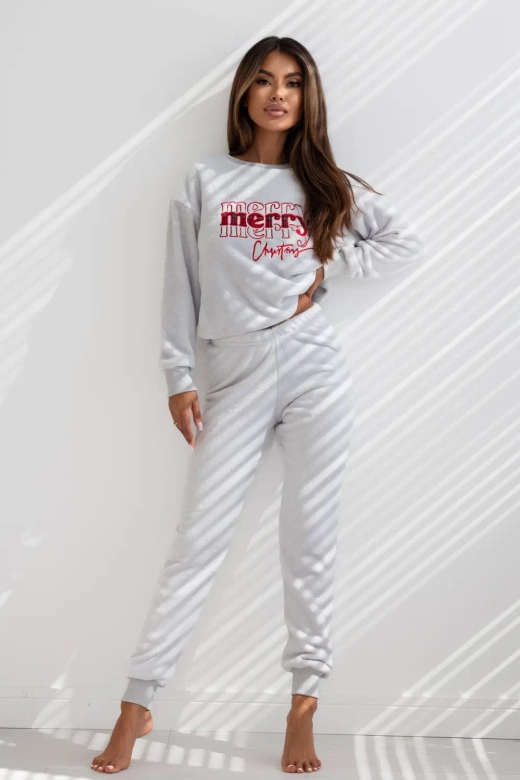 Ciepła piżama damska Graciana 100% bawełna, szara