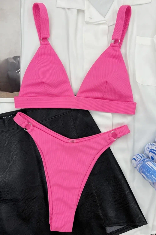 Strój kąpielowy usztywniane bikini w prążek RODOS, róż