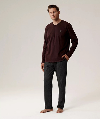 Piżama Atlantic NMP-389 dł/r S-2XL męska wino-czarny