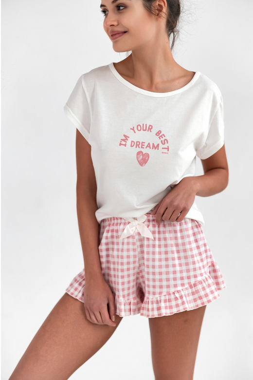 Bawełniana piżama damska w kratę KEYLA, biel