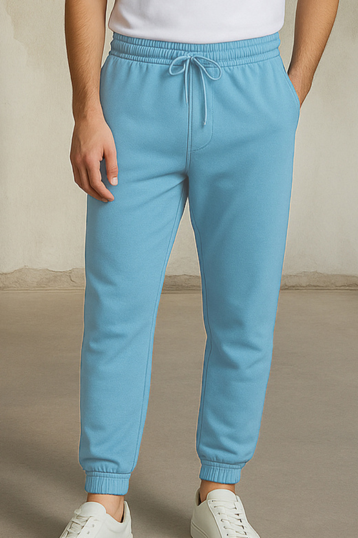 Męskie spodnie dresowe jogger z marszczonymi ściągaczami i kieszeniami, błękitne