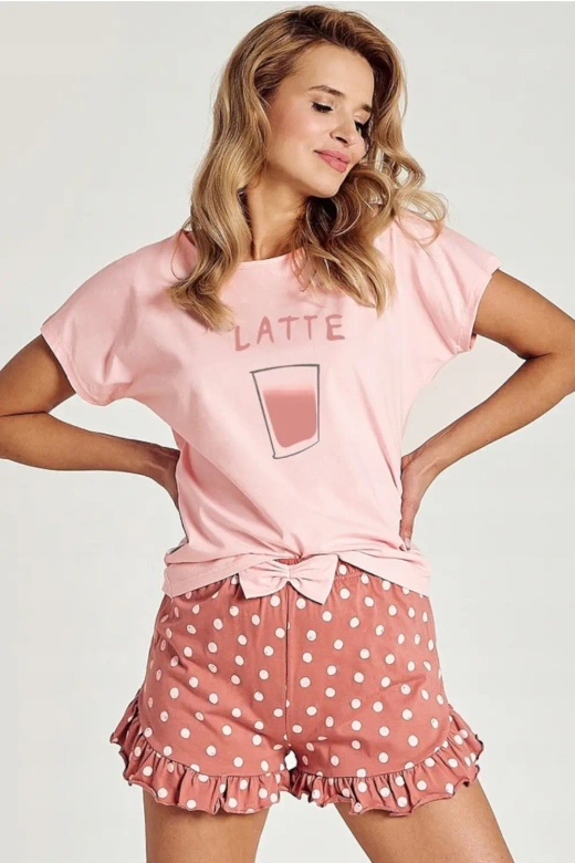 Piżama damska krótka bawełniana z kawą Frankie 3126, morela