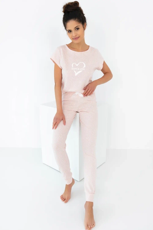 Długa piżama damska z bawełny Only Love, różowa