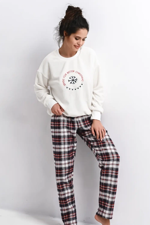 Puszysta ciepła piżama damska dres BETTER pluszowa SOFT, ecru