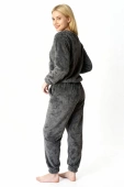 Ciepła miękka damska piżama z polaru soft słodka PINGWIN, grafit