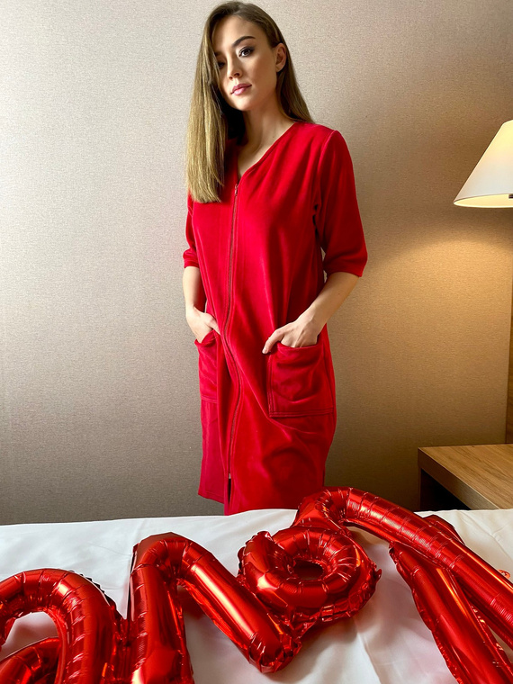 Szlafrok De Lafense 431 Welur zamek M-4XL damski turkusowy