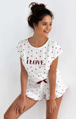 Piżama damska krótka bawełna w serca VALENTINA, biały