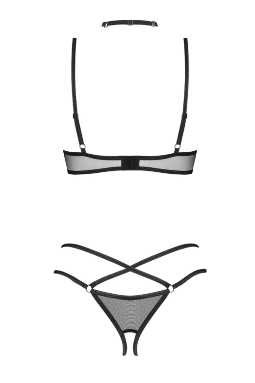 Komplet otwarty biustonosz+stringi+choker Donarella, czarny