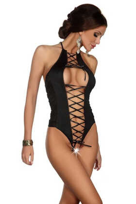 Gisele sznurowane body z dziurką, czarne