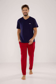 Piżama De Lafense 624 Kevin kr/r S-2XL granatowy-bordowy