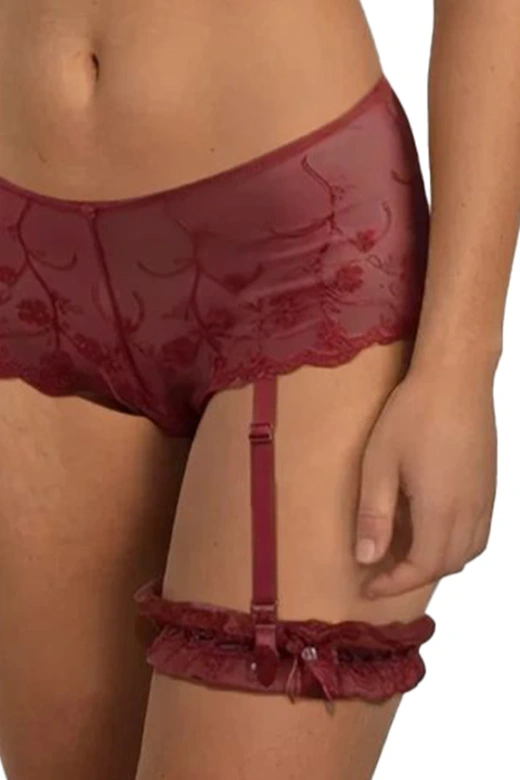 Zmysłowy komplet biustonosz push-up + figi + podwiązka GRACE, rojo-czerwony