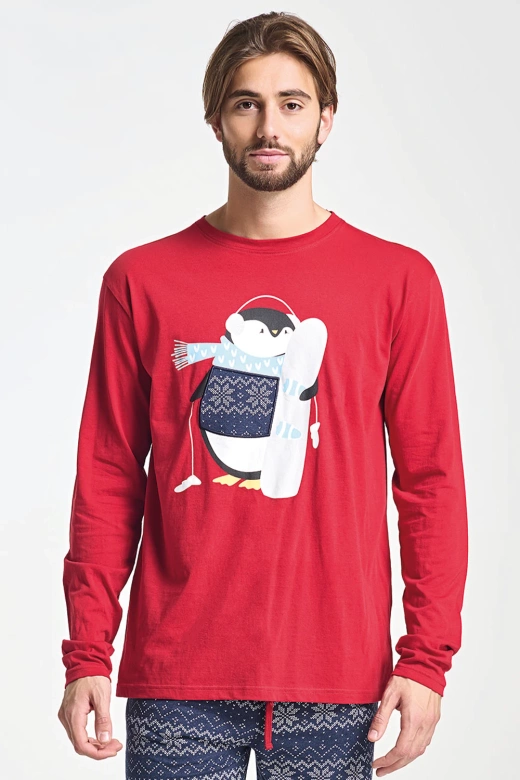 Męska świąteczna piżama z zimowym nadrukiem ALBANO, czerwona