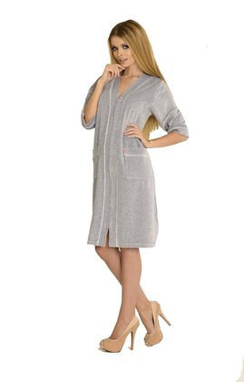 Szlafrok De Lafense 352 Zamek Welur 4XL-5XL damski szary