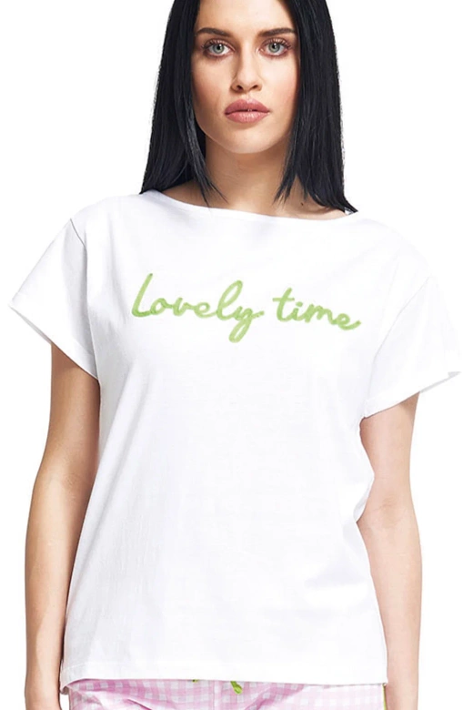 Długa bawełniana piżama damska z haftem Dana, różowa