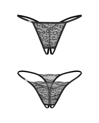 Stringi Obsessive Bianca crotchless Thong 2-Pack A'2 S-3XL czarny