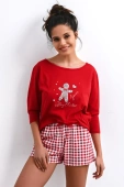 Krótka piżama świąteczna HAZEL 100% bawełna, czerwona