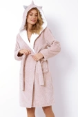 Ciepły miękki szlafrok mega soft kaptur LUISE, różowy