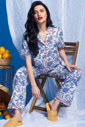 Koszulowa piżama z krótkim rękawem i długimi spodniami Atrani, 100% wiskoza (pomarańcz)