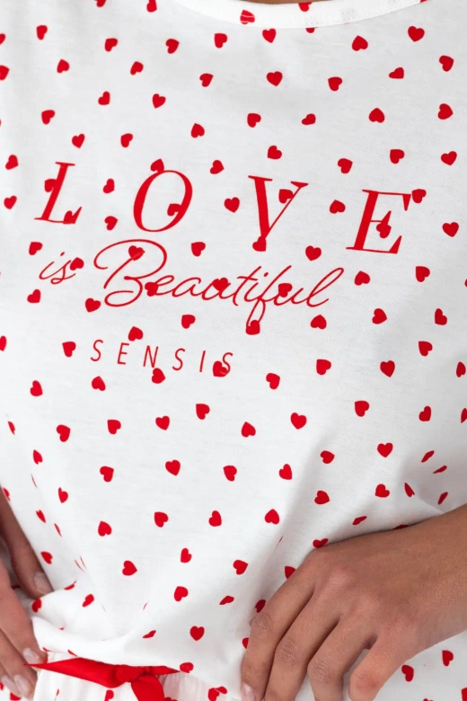 Krótka piżama damska z bawełny Justine, czerwona