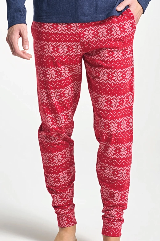 Męska świąteczna piżama z zimowym nadrukiem ALBANO, granatowa