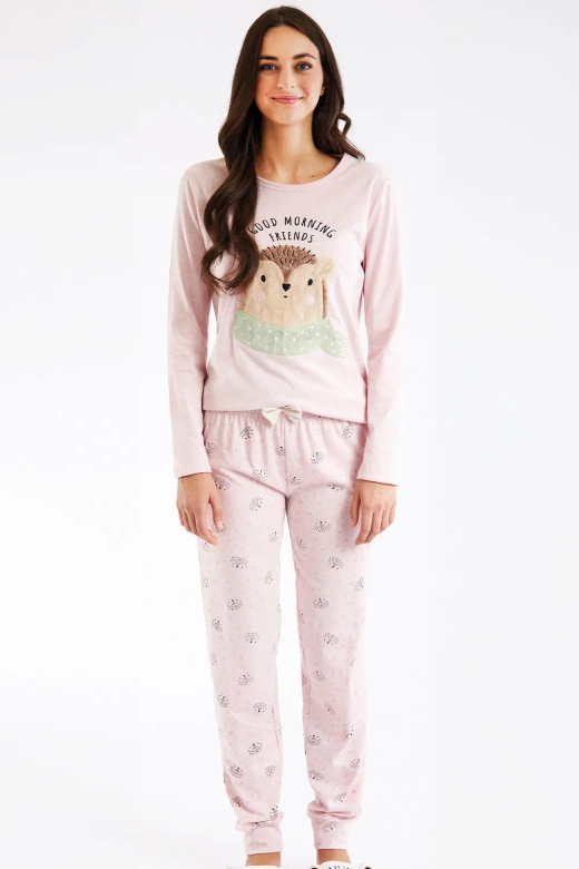 Słodka piżama damska z aplikacją 3D ANTEA, różowa