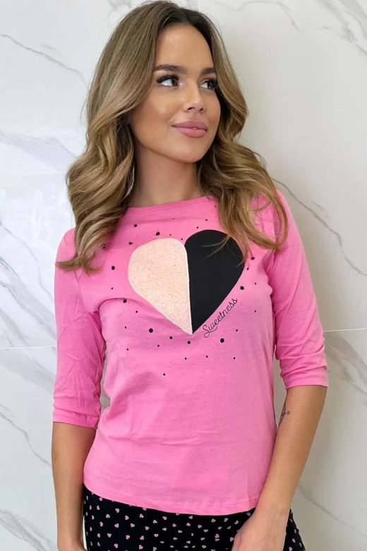 Długa damska piżama Kate 100% bawełna, różowa