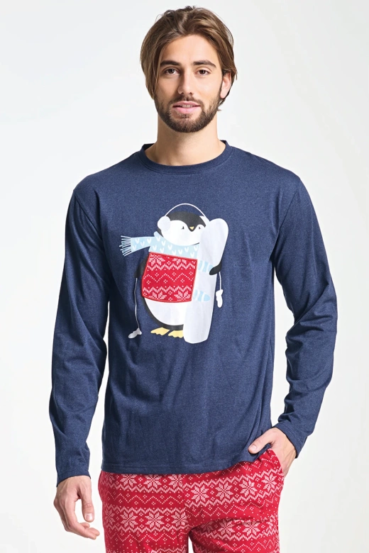 Męska świąteczna piżama z zimowym nadrukiem ALBANO, granatowa