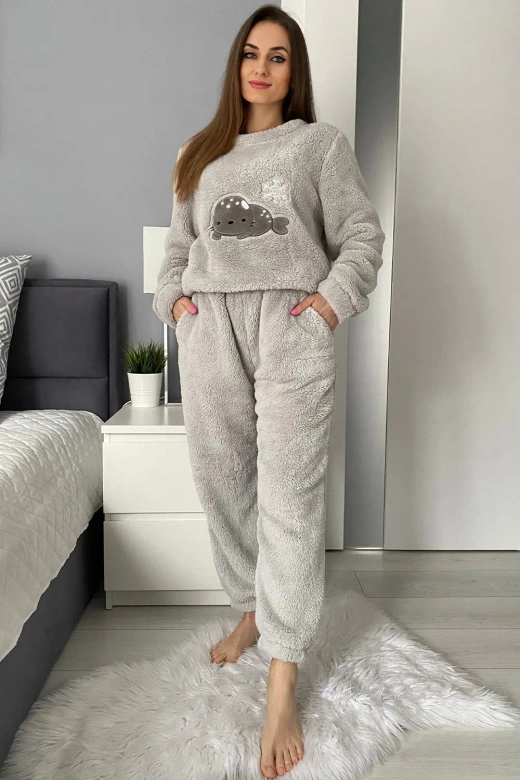 Ciepła miękka damska piżama z polaru soft FOKA, szara