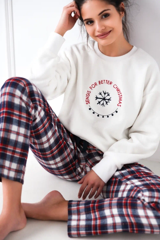 Puszysta ciepła piżama damska dres BETTER pluszowa SOFT, ecru